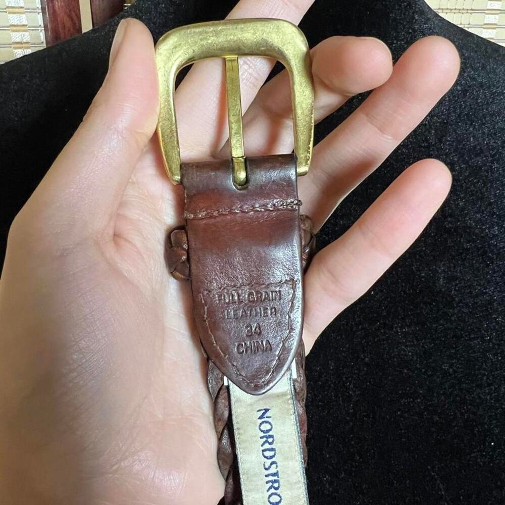 Vintage Nordstrom Brown Braided Leather Belt Size 34 - Picture 5 of 8